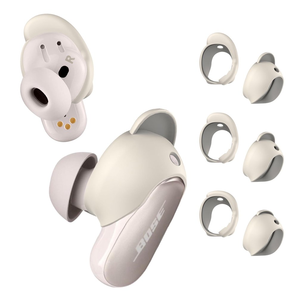 [3 Pairs] Ear Tips Covers for Bose QuietComfort Earbuds II&Bose QuietComfort Ultra Earbuds, WOFRO Anti Slip Silicone Sport Wingtip Anti Scratches Eartip Accessories (S/M/L) -White