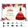10x8ft Happy Birthday Backdrop for Girl Quinceanera Burgundy Red Flowers Photography Background Princess 15th Birthday Party Banner Cake Table Decorations Photo Booth Props view 2
