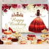 10x8ft Happy Birthday Backdrop for Girl Quinceanera Burgundy Red Flowers Photography Background Princess 15th Birthday Party Banner Cake Table Decorations Photo Booth Props view 3