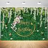 12x8ft Happy Birthday Greenery Backdrop Green Leaves White Flowers Wall Photography Background Girls Women Birthday Party Cake Table Banner Decorations Photo Booth Props view 1