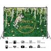 12x8ft Happy Birthday Greenery Backdrop Green Leaves White Flowers Wall Photography Background Girls Women Birthday Party Cake Table Banner Decorations Photo Booth Props view 2