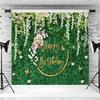 12x8ft Happy Birthday Greenery Backdrop Green Leaves White Flowers Wall Photography Background Girls Women Birthday Party Cake Table Banner Decorations Photo Booth Props view 4