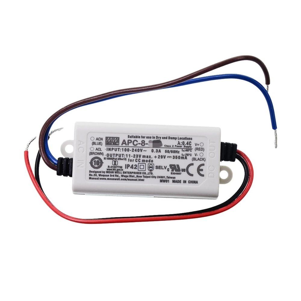 Mean Well APC 8W 6-11V 700mA LED Driver APC-8-700 AC-DC Single Output Constant Current Switching Power Supply Converter Transformer with IP42, Plastic Case