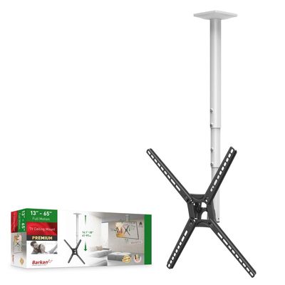 Barkan 38'' Long White TV Ceiling Mount, 13-65 inch Full Motion - 3 Movement Flat/Curved Screen Bracket Holds up to 88lbs, Telescopic Height Adjustment, Fits LED OLED LCD