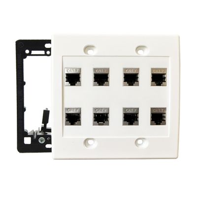 DIYTECH Cat7 Wall Plate - RJ45 Ethernet Wall Outlet, Female to Female Cat 7 Plate, for Network Setup - White (8 Port)