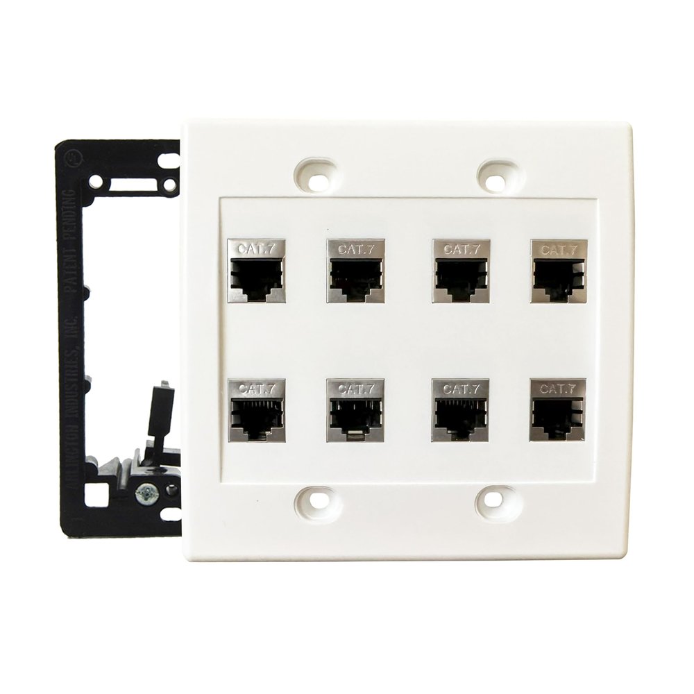 DIYTECH Cat7 Wall Plate - RJ45 Ethernet Wall Outlet, Female to Female Cat 7 Plate, for Network Setup - White (8 Port)