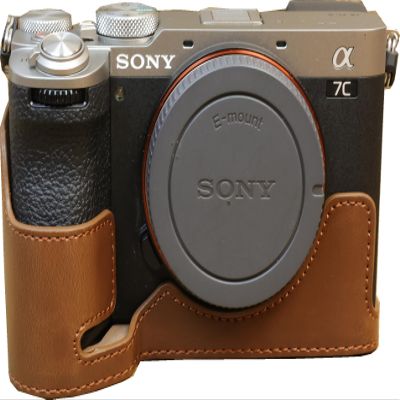 A7C II Case, BMAOLLONGB Handmade PU Leather Half Camera Case Bag Cover Bottom Opening Version for Sony Alpha A7C II with Hand Strap (Coffee)