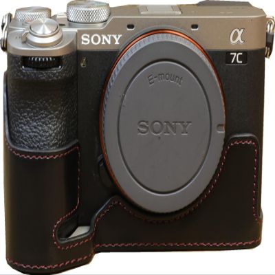 A7C II Case, BMAOLLONGB Handmade PU Leather Half Camera Case Bag Cover Bottom Opening Version for Sony Alpha A7C II with Hand Strap (Black)