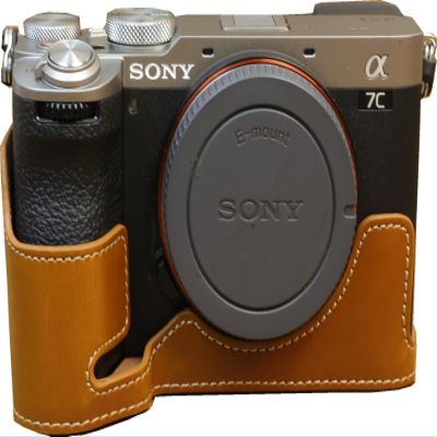A7C II Case, BMAOLLONGB Handmade PU Leather Half Camera Case Bag Cover Bottom Opening Version for Sony Alpha A7C II with Hand Strap (Brown)