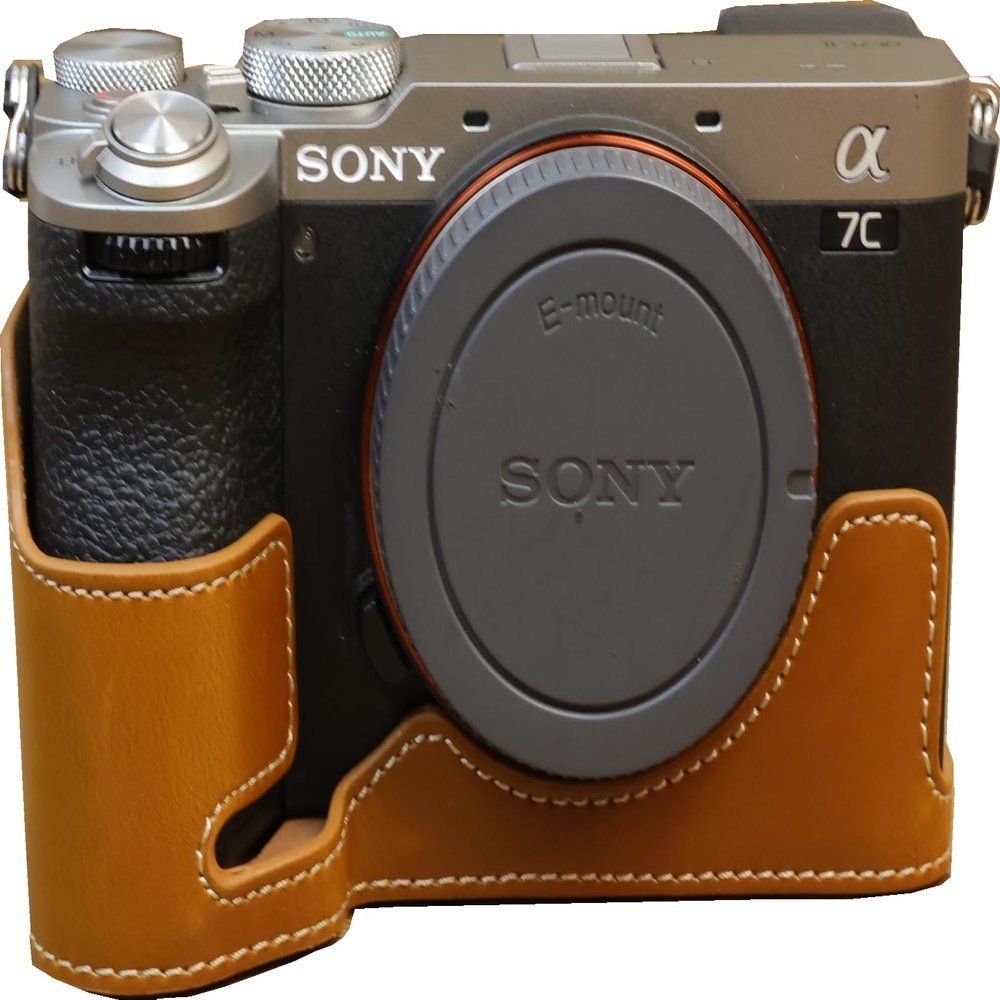 A7C II Case, BMAOLLONGB Handmade PU Leather Half Camera Case Bag Cover Bottom Opening Version for Sony Alpha A7C II with Hand Strap (Brown)