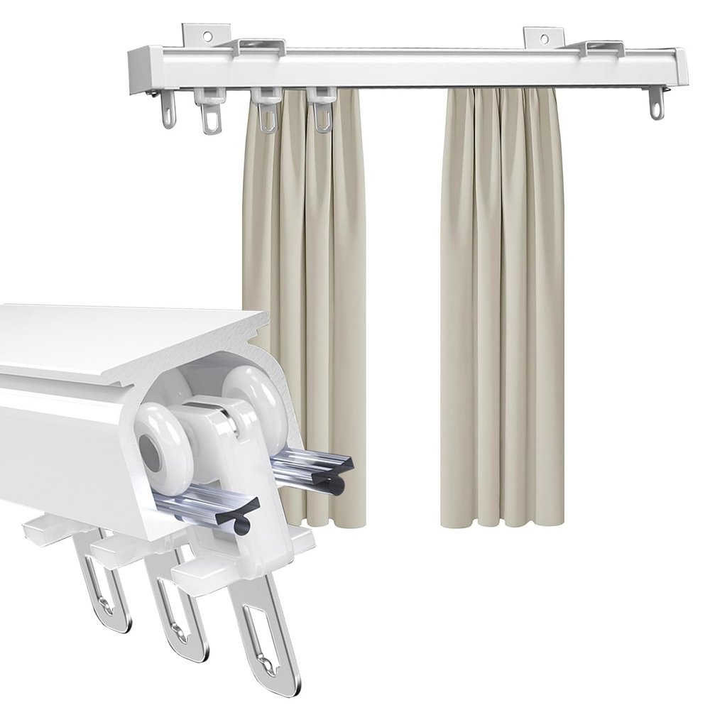Ceiling Track Set for Curtains, Ceiling Curtain Track, Curtain Track Ceiling Wall Black Mounted, Heavy Duty 2m Sliding Shower Curtain Rail, Room Divider, can Be Used in Windows, Bedrooms (Color : WHI