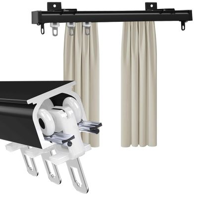 Ceiling Track Set for Curtains, Ceiling Curtain Track, Curtain Track Ceiling Wall Black Mounted, Heavy Duty 2m Sliding Shower Curtain Rail, Room Divider, can Be Used in Windows, Bedrooms (Color : Bla