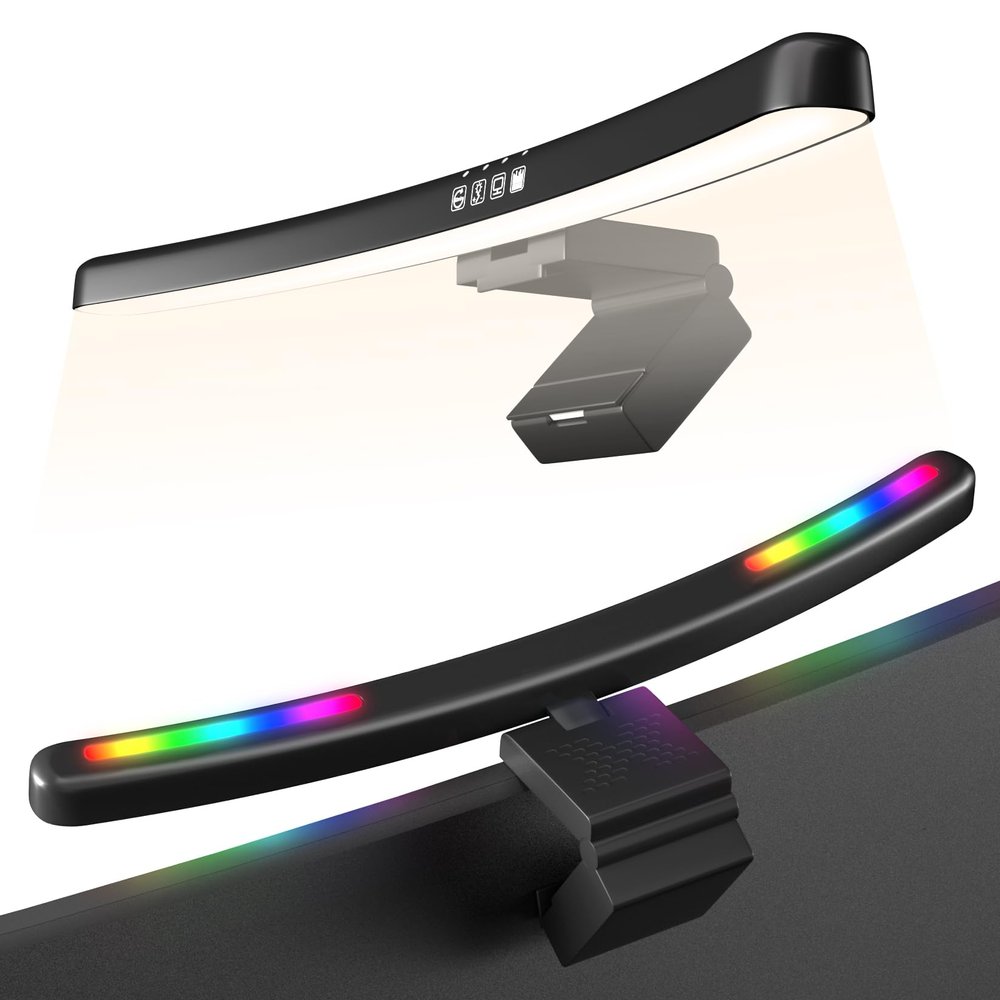 Geisofu Monitor Light Bar Curved, RGB Backlight, Computer Screen Lamp for Eye Care, Dual Light Mode with Touch Control Timed, Gaming Accessory, Radius of Curvature 1500 mm