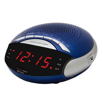 HANNLOMAX HX-139CR Alarm Clock Radio, Bluetooth, USB Charger-Blue