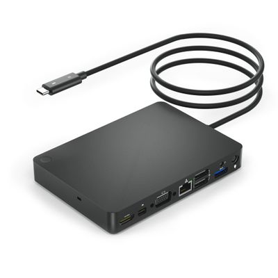 Fastdot USB-C Double Displays or Single 4K Display Docking Station with MiniDP, HDMI, VGA (1xDP, 1xHDMI, 1xVGA, 5xUSB, 1xAudio, 1xSpeaker Out) - Black