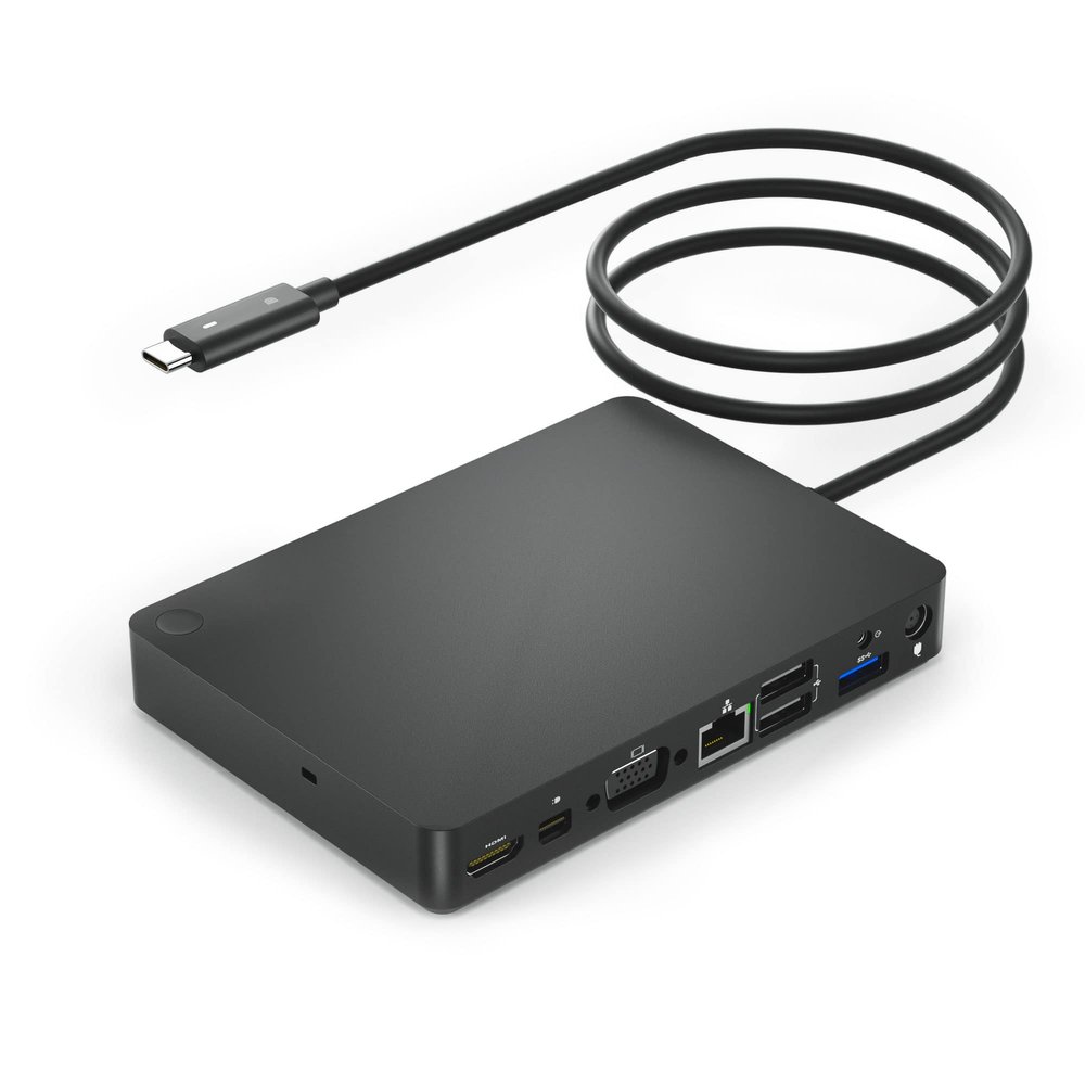 Fastdot USB-C Double Displays or Single 4K Display Docking Station with MiniDP, HDMI, VGA (1xDP, 1xHDMI, 1xVGA, 5xUSB, 1xAudio, 1xSpeaker Out) - Black