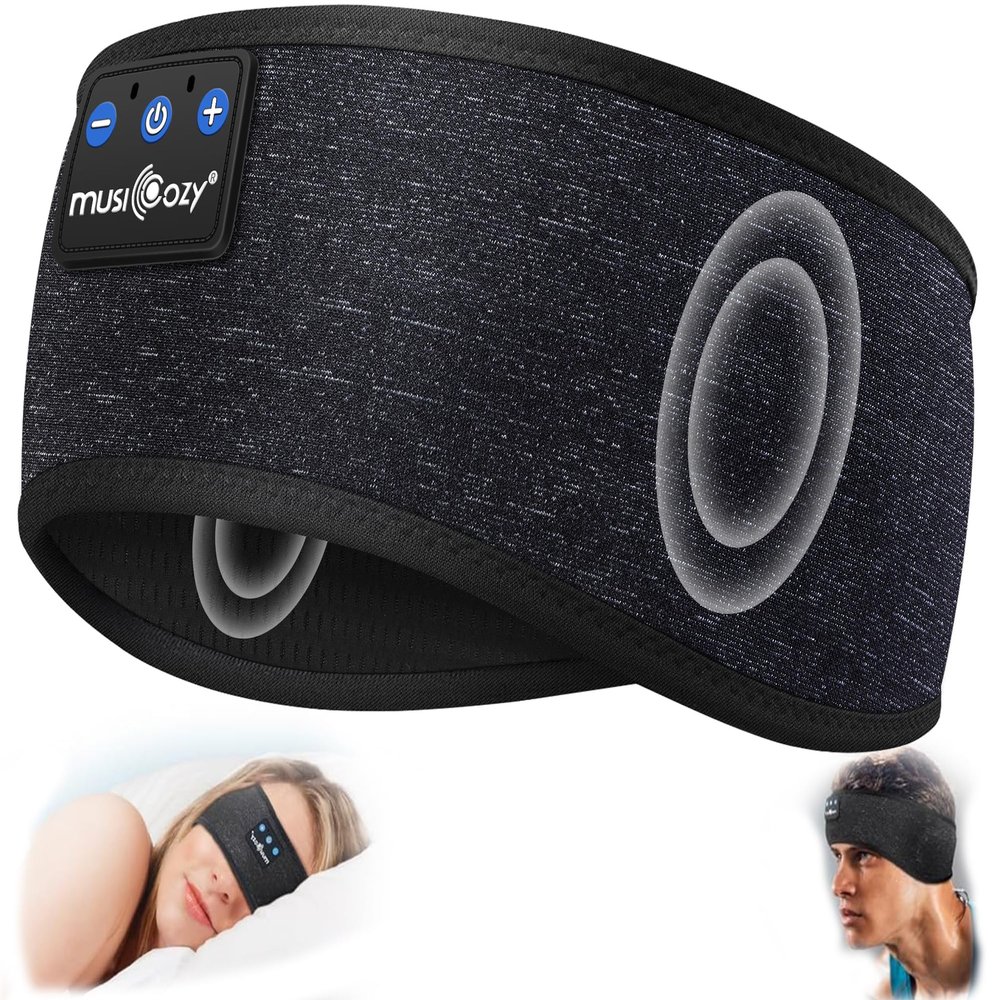 MUSICOZY Sleep Headphones Bluetooth 5.4 Headband Headphones, Wireless Earphones Music Sleep Earbuds for Side Sleepers Sleeping Eye Mask for Women Men Workout Running Cool Unique Gifts, Black