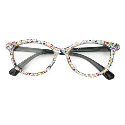 COTIA Cat Eye Reading Glasses Bling Rhinestones Crystal Diamond for Womens Blue Light Blocking Computer Readers (black, 2.75, x)