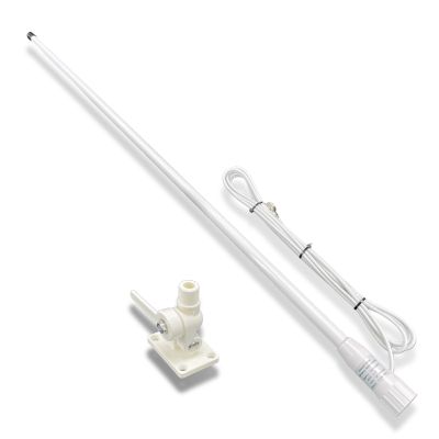 FMUSER VM100 VHF Marine Radio Antenna,44 Inch Waterproof Fiberglass Boat Antenna with Adjustable Ratchet Fixed Mount and 16 ft RG-58U Cable