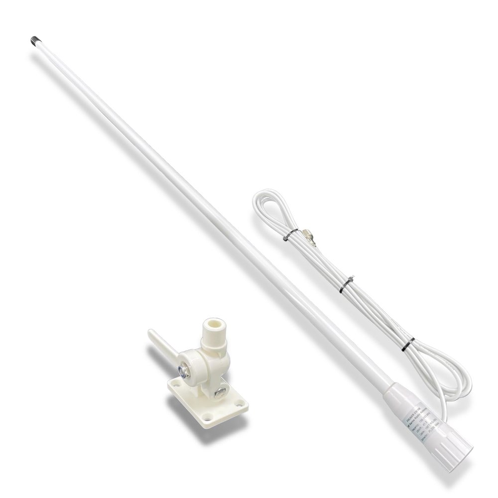 FMUSER VM100 VHF Marine Radio Antenna,44 Inch Waterproof Fiberglass Boat Antenna with Adjustable Ratchet Fixed Mount and 16 ft RG-58U Cable