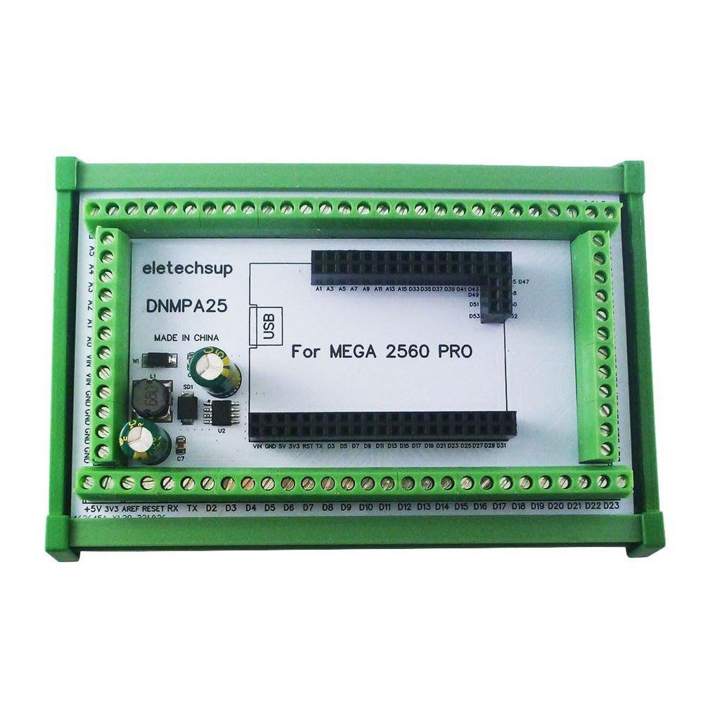 eletechsup MEGA2560 PRO DIN Rail Expansion Board DC-DC 5V 2A Converter 3.96mm Mount Screw Terminal Block Adapter Module DNMPA25 for Arduino (with Rail Box, 1 pcs)