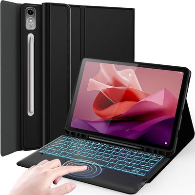 Nanhent Keyboard Case for Lenovo Tab P12 12.7 Inch TB370FU Tablet 2023, 7 Colors Backlit, Smart Touchpad, Detachable Bluetooth Wireless Trackpad Keyboard & Slim PU Stand Cover with S Pen Holder (P12)