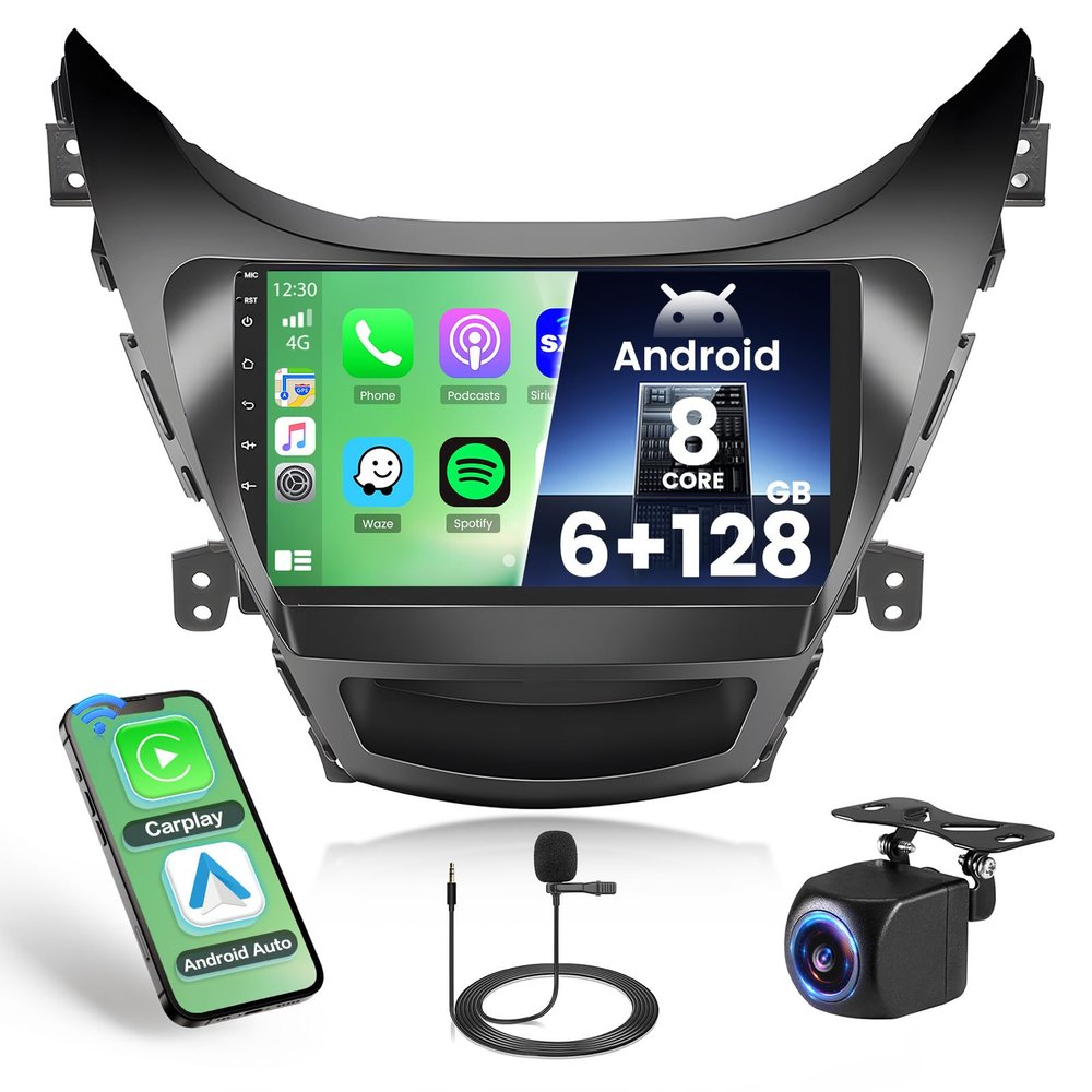 [8Core 6+128G] Android 15 Car Stereo for 2011-2013 Hyundai Elantra Radio, Hikity 9 Inch IPS Touchscreen Radio Wireless Apple Carplay Android Auto, Bluetooth GPS WiFi 32EQ/DSP/FM SWC Backup Cam