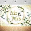10x8ft Wedding Backdrop Mr Mrs White Flowers Gold Spots Photography Background Bridal Shower Party Anniversary Banner Cake Table Decorations Supplies Photo Booth Props view 1