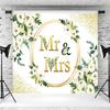 10x8ft Wedding Backdrop Mr Mrs White Flowers Gold Spots Photography Background Bridal Shower Party Anniversary Banner Cake Table Decorations Supplies Photo Booth Props view 4