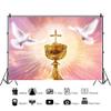 Laeacco 12x10ft Peace Dove Backdrop Holy Light Spirit Bird Jesus Christ Heaven White Dove Gold Chalice Photography Background Church Event Party Decor Christian Activities Banner Photo Booth Props view 2