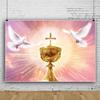 Laeacco 12x10ft Peace Dove Backdrop Holy Light Spirit Bird Jesus Christ Heaven White Dove Gold Chalice Photography Background Church Event Party Decor Christian Activities Banner Photo Booth Props view 3