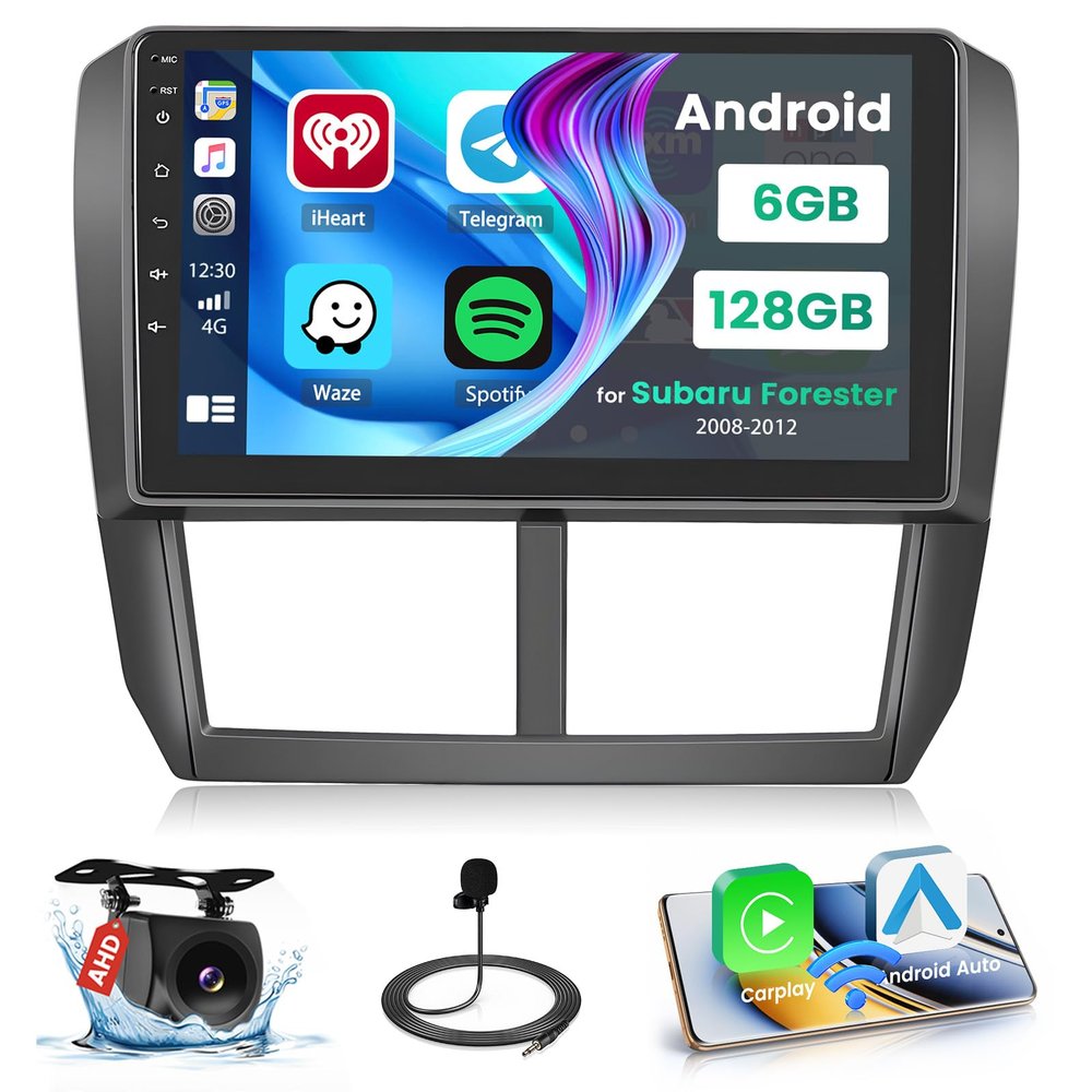 [8-Core 6+128GB] Android 15 Car Stereo for 2008-2012 Subaru Forester Impreza WRX Radio, 9 Inch IPS Touch Screen Radio Wireless Apple Carplay Android Auto, Bluetooth GPS WiFi 32EQ/DSP/FM/SWC Backup Cam