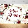 10x6.5ft Miss to Mrs Backdrop Burgundy Red Floral Gold Spots Bridal Shower Photography Background Bride to Be Wedding Party Cake Table Banner Decorations Supplies Photo Booth Props view 1