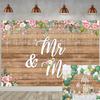 10x6.5ft Mr and Mrs Backdrop Rustic Wood White Flowers Bridal Shower Photography Background Wedding Party Bride to Be Engagement Banner Decorations Cake Table Supplies Photo Booth Props view 3