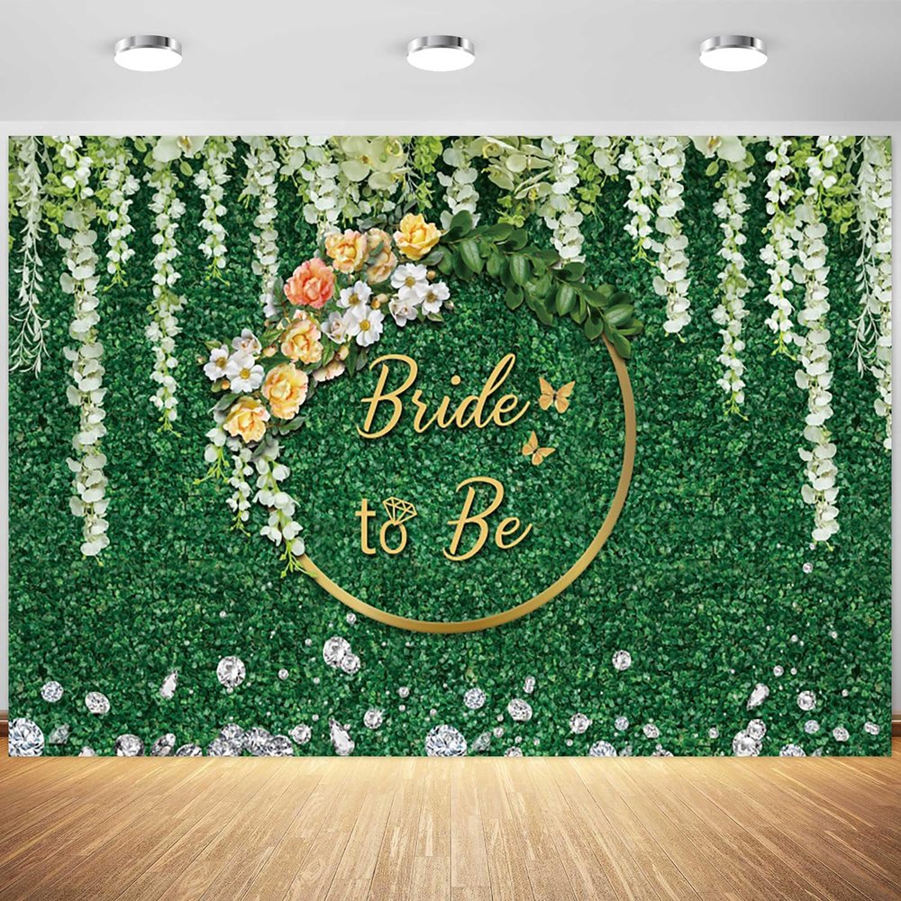 10x6.5ft Bridal Shower Backdrop Wedding Theme Greenery Wall White Flowers Photography Background Bride to Be Engagement Banner Decorations Supplies Photo Booth Props