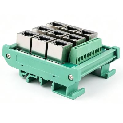 Rj45 8p8c Jack 9-Way Buss Board, Distribution Breakout Board Vertical Jack Terminal Block Connector Din Rail Mount Ethernet Connector
