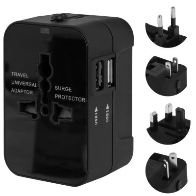 Travel Adapter, Universal Double USB Plug Adapter, Worldwide All in One Universal Travel Adaptor, Portable Multifunctional AC Wall Converter Charger Adapter for AUS UK US EU