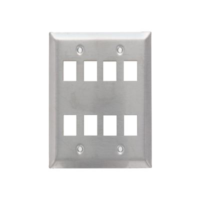 8 Port Stainless Steel Keystone Faceplate - Dual Gang