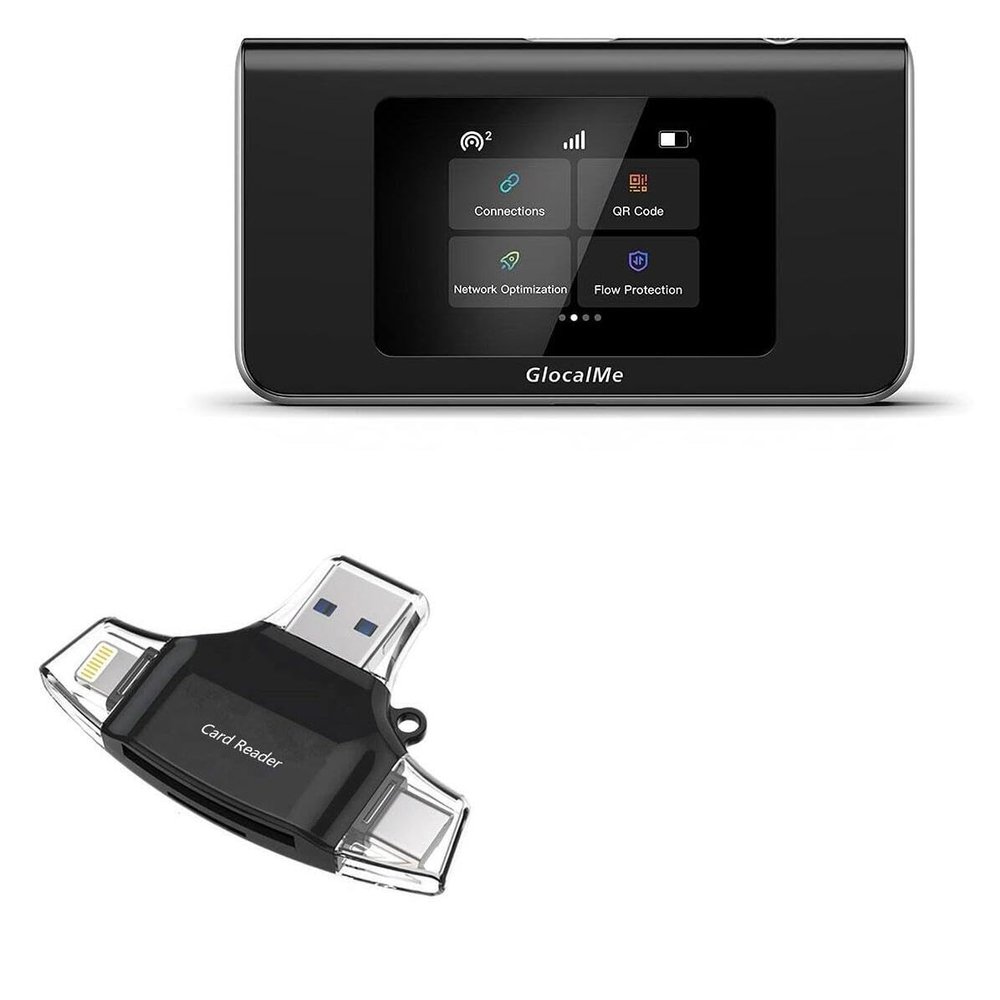 BoxWave Smart Gadget Compatible with GlocalMe Mini Turbo - AllReader SD Card Reader, microSD Card Reader SD Compact USB - Jet Black