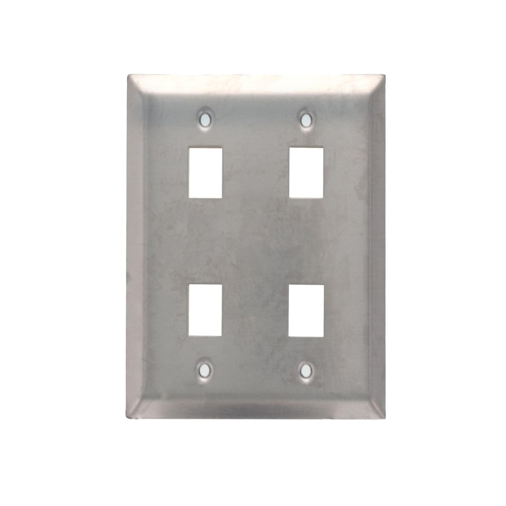 4 Port Stainless Steel Keystone Faceplate - Dual Gang
