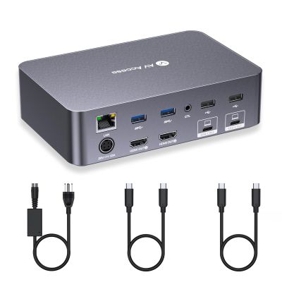 AV Access KVM Switch Dock 2 Monitors 2 Laptops, 4K KVM Switch Dual HDMI Monitor, 2 USB-C MST Ports, 60W PD for Each PC, 1G Ethernet, EDID Emulation, 2K@144Hz,1080P@240Hz,Ideal for Home Office & Gaming
