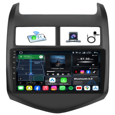 8Core 4G+64G Android 13 Radio for Chevy Sonic Aveo 2012-2016: 9 Inch 1280 * 800 IPS Touch Screen with Wireless Carplay Android Auto 5G WiFi Bluetooth 1080P Backup Camera GPS Navigation SWC FM/AM/DSP