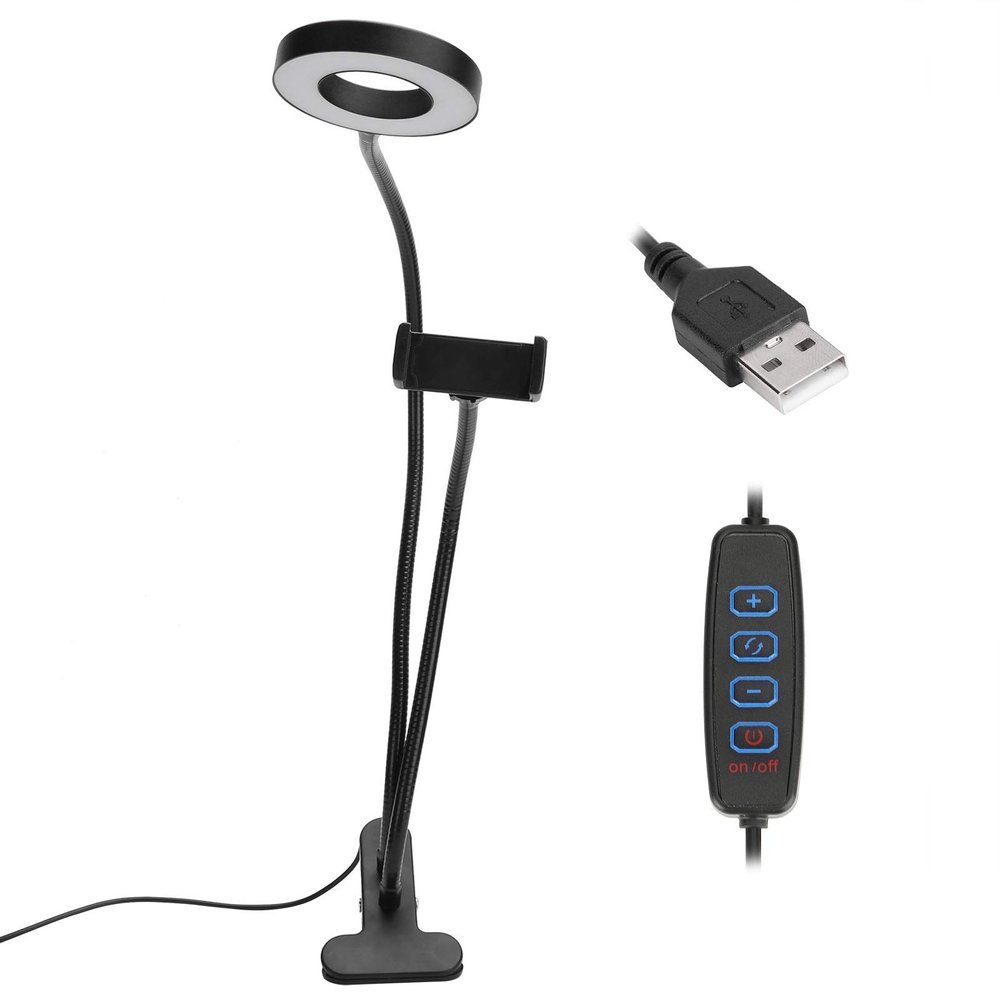 Tyenaza LED Ring Light, 2in 1 LED Selfie Ring Light with Cell Phone Holder Adjustable Desk Lamp for Live Stream Makeup Taking Pictures Video Recording