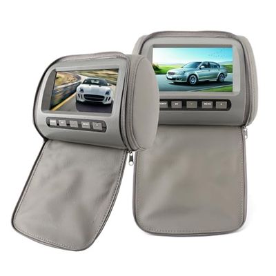 2pcs 7 inch HD Car Headrest LCD Video Player with Zipper Cover Remote Control Gray