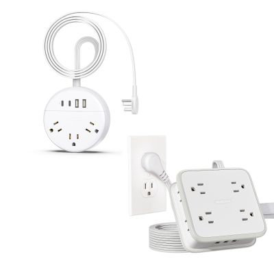 Flat Plug Extension Cord Bundle, Travel Power Strip for Cruise Ship, 8 Widely Outlets & 3 USB Ports with 4 USB Ports(2 USB C Port), Flat Plug Outlet Extender for Home Office Dorm Room