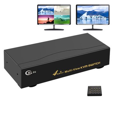 CKLau 4 Port Multi-View KVM Switch HDMI, HDMI Split KVM Switcher with Cables, Audio and 2 USB 3.0 Hub Supports Single-Screen, Dual-Screen, Quad-Screen Modes, Split and PIP Function, 4K30Hz