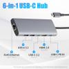 Amazon Basics 6-in-1 USB-C 3.2 (10G) Hub, 1 USB-C 100W PD Input, 2 USB-A, 1 USB-C, HDMI 4K, Ethernet, Light Grey, Light Grey, 4.70 x 1.81 x 0.59 inches view 2