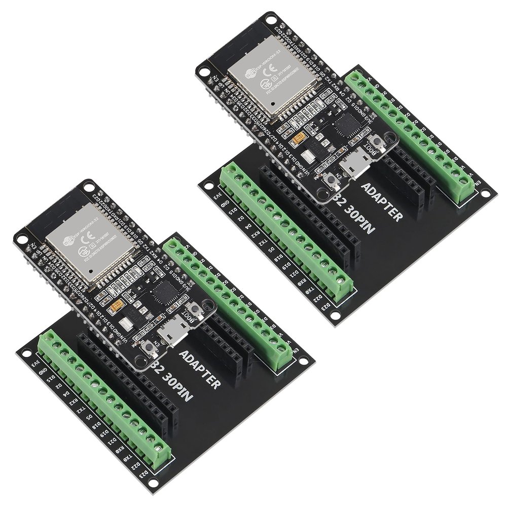 2 Sets ESP-WROOM-32 ESP32 ESP-32S Development Board CP2102 WiFi + Bluetooth Ultra-Low Power Dual Core ESP32-DevKitC-32 ESP-WROOM-32 with ESP32 Breakout Board Shield GPIO 1 into 2 for Arduino
