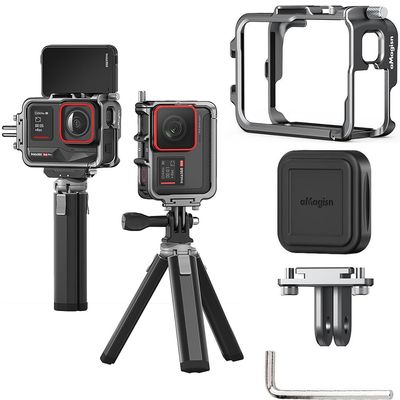 Coyktonty Cage for Insta360 Ace Pro,Aluminum Alloy Adapter Frame Camera Protective Case with a Cold Boot Slot and Adapter, it can be Connected to a Tripod, Selfie Stick and Microphone.