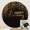 DORCEV Happy Birthday Round Backdrop Cover 7.2x7.2ft Luxury Black and Gold Birthday Party Circle Backdrop Background for Photography Bokeh Glitter Men Birthday Party Decorations Supplies Studio Props view 2